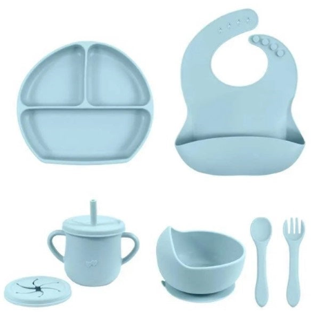 Set Comida Bebé Silicona Babero Tenedor